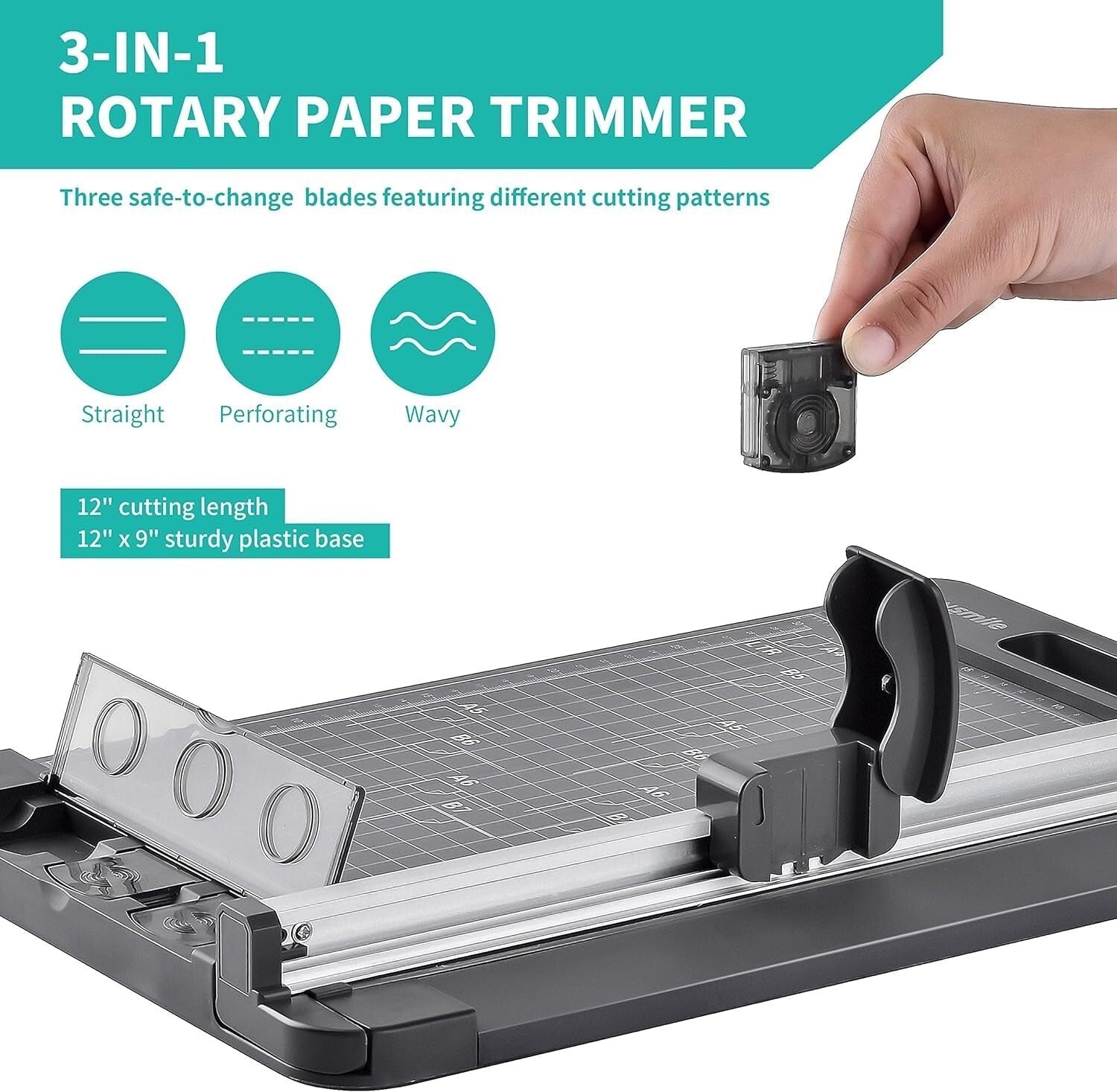Versatile 3-in-1 Rotary Paper Cutter - 12 Inch Trimmer for Crafting & Office