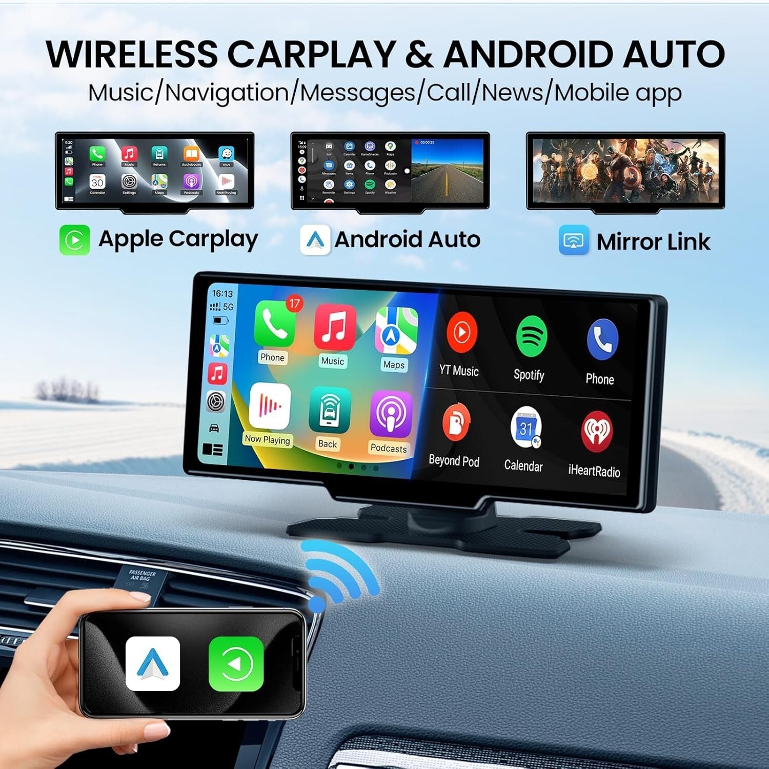 Innovative 10.26'' Wireless Car Audio Receiver with 4K Dash Cam & GPS Navigation