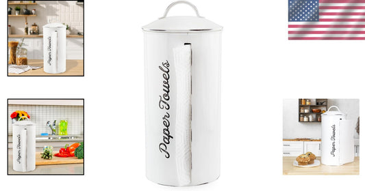 Durable Enclosed Paper Towel Holder - Stylish White Rustic Decor for Kitchen