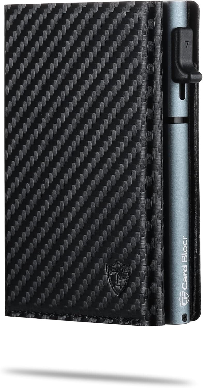 Sleek Men's Minimalist Wallet - Holds 6 Cards, RFID Protection in Black Titanium