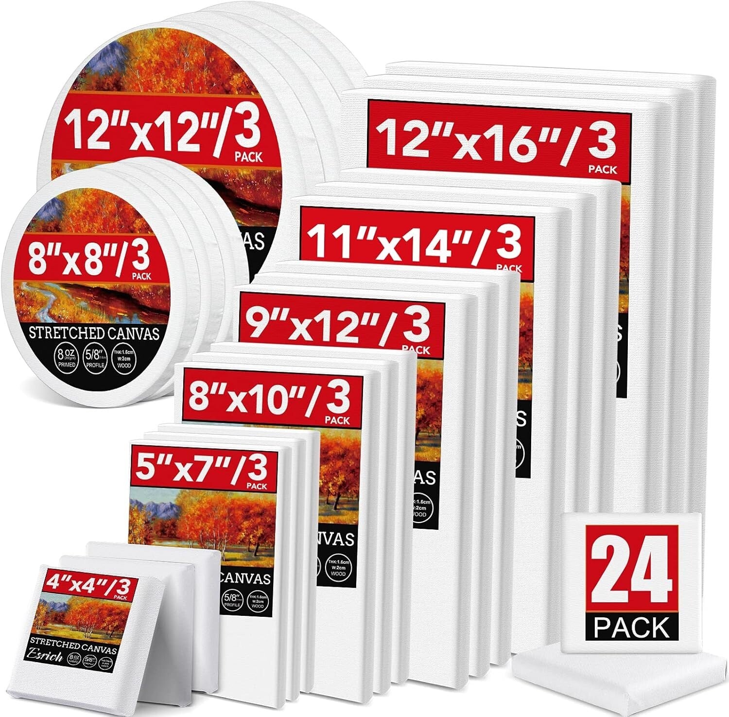 Diverse 24 Canvas Set with Round and Rectangle Shapes - Ideal for Creators