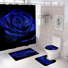 Load image into Gallery viewer, Elegant 4-Piece Floral Shower Curtain Set with Non-Slip Bath Mats - Blue