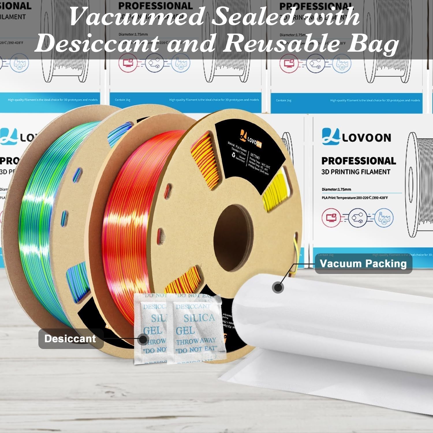 Moisture-Proof Tricolor Silk PLA 3D Filament 1.75mm - Ideal for Stunning Prints