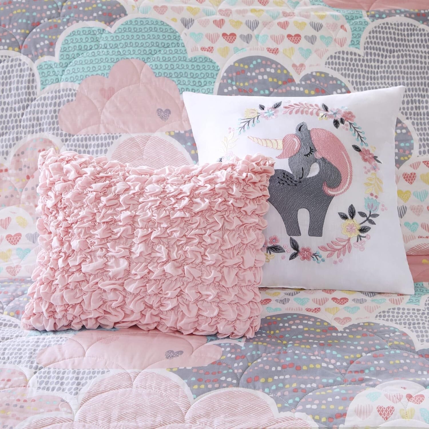 Whimsical Reversible Cotton Quilt Set for Kids - Cloud Pink Full/Queen