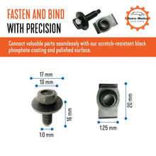 Load image into Gallery viewer, Rust-Resistant Body Bolts &amp; U-Nut Clips - Black Phosphate, 1/4-20 x 1, 50 Pieces