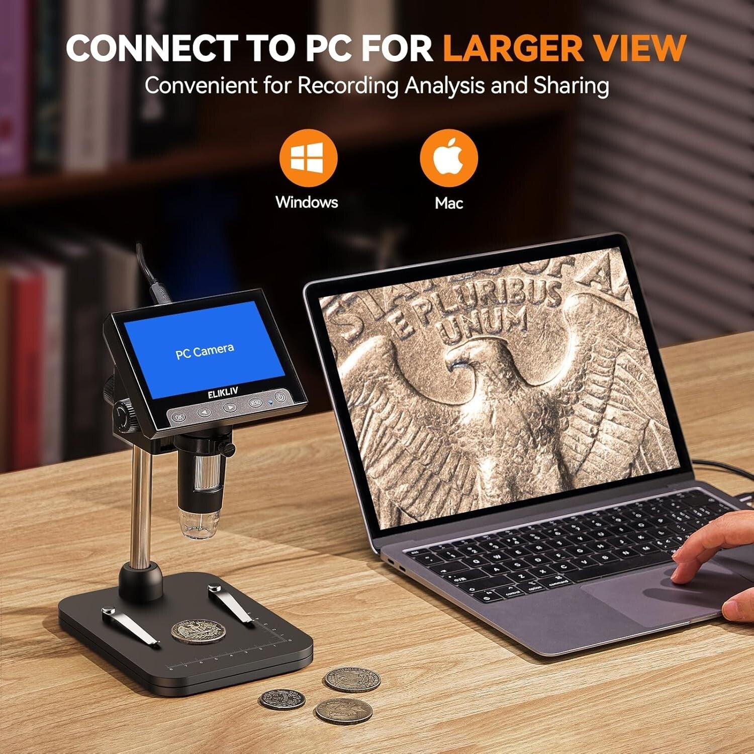 Rechargeable Digital Microscope with Adjustable Stand and Enhanced LED Lighting
