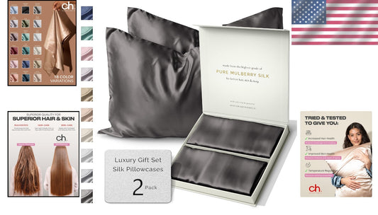 SUNDAYSILKS Silk Pillow Cases 2 Pack - Pure Mulberry Silk with Zipper Closure