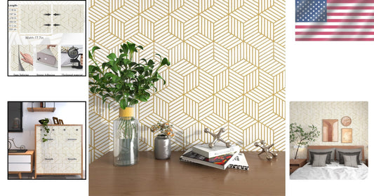 Waterproof Gold & White Hexagon Wallpaper - Self-Adhesive for Easy Installation