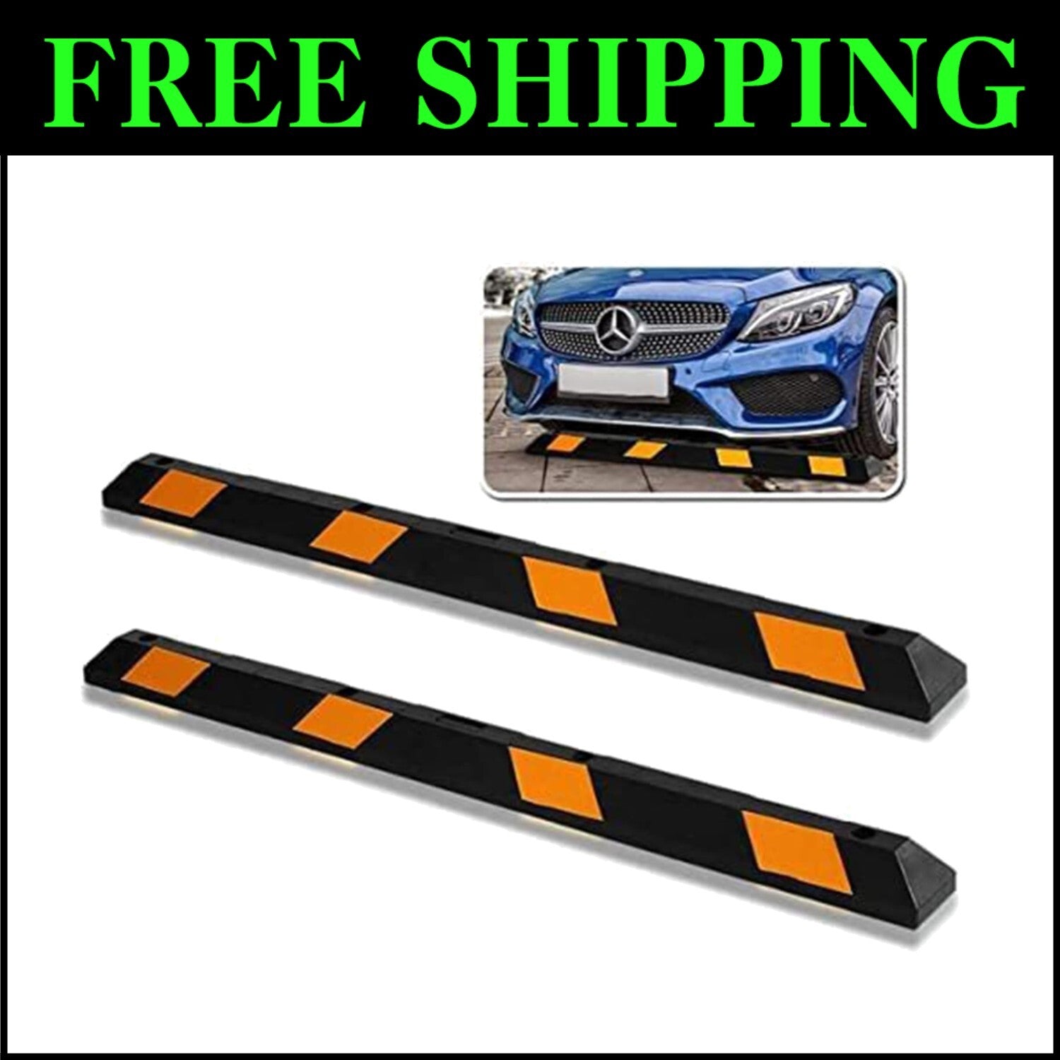 Heavy-Duty Parking Guide with Reflective Tape – 72” Rubber Car and Truck Stop