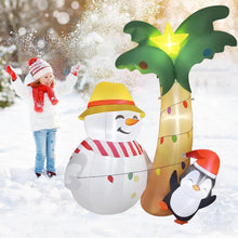 Load image into Gallery viewer, 7FT Inflatable Hawaiian Palm Tree with Snowman &amp; Penguin - Christmas Décor