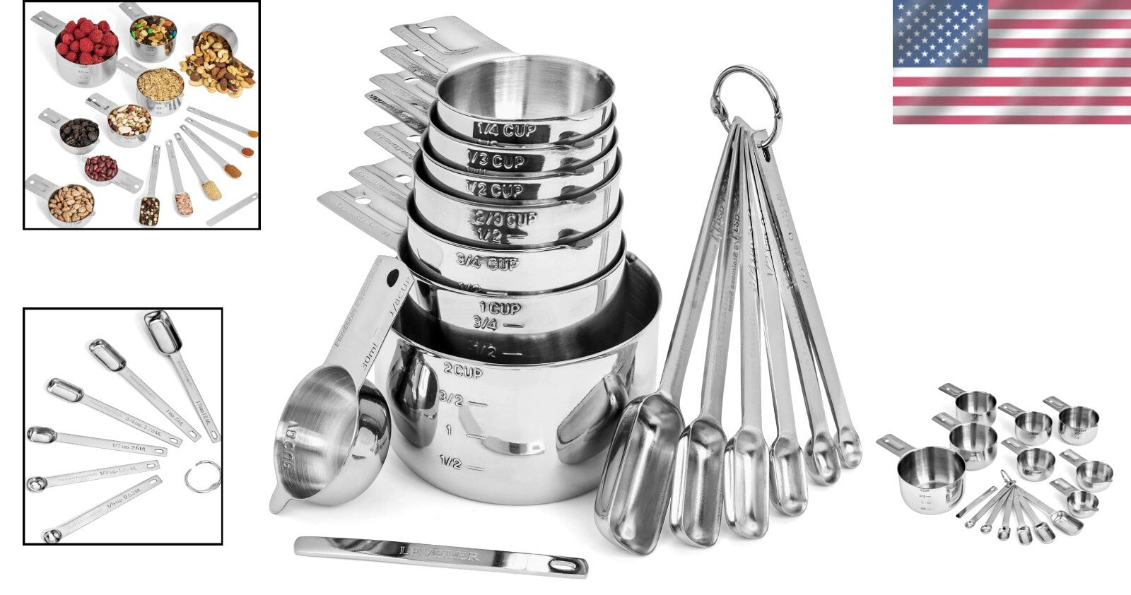 Stackable 15-Piece Measuring Cups & Spoons Set - Space-Saving Kitchen Essential