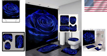 Load image into Gallery viewer, Elegant 4-Piece Floral Shower Curtain Set with Non-Slip Bath Mats - Blue