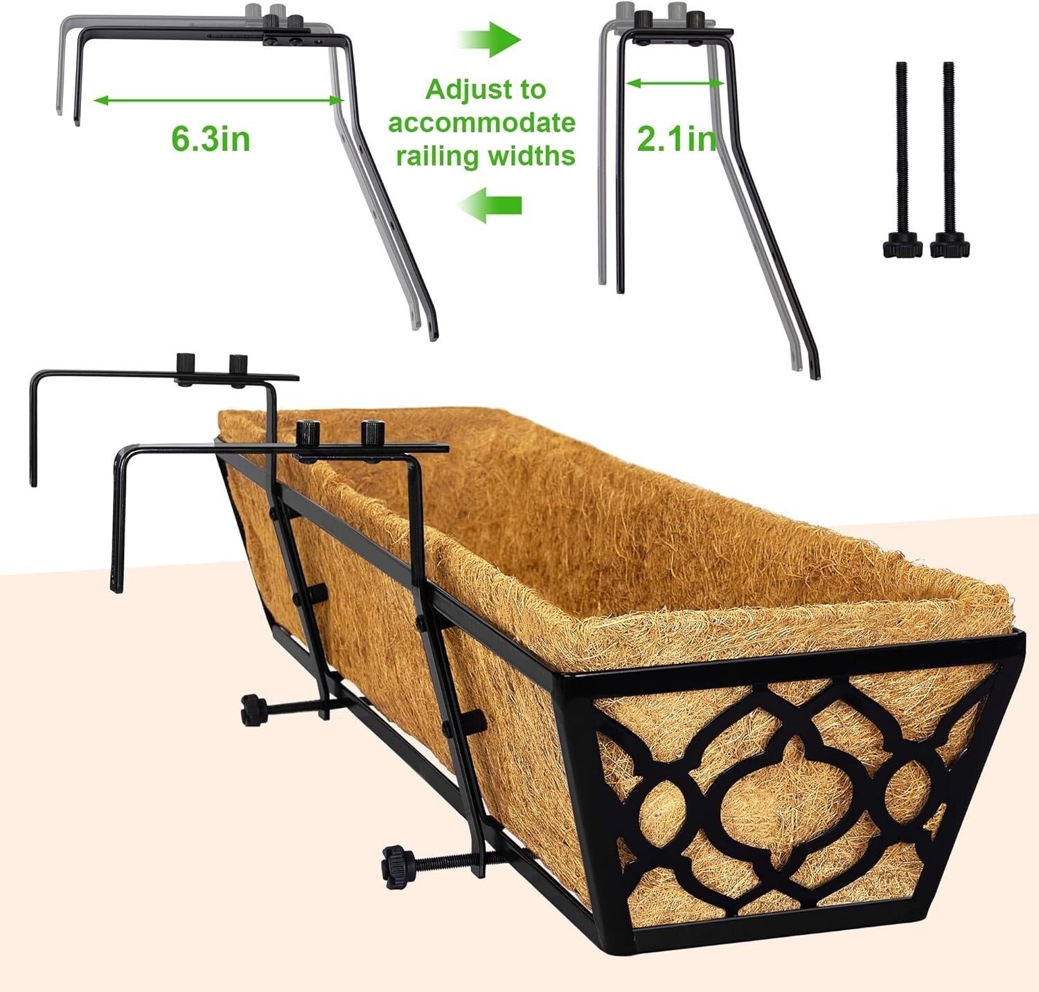 Elegant Black Metal 30-Inch Flower Planters - Complete 2pcs Set with Coco Liners