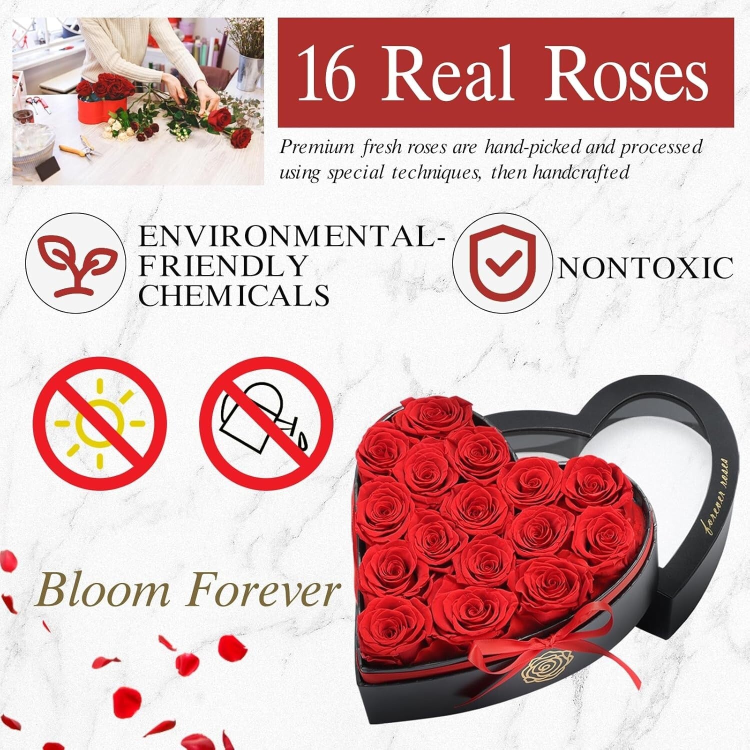 Forever Roses Gift Box: 16 Grade A Red Blooms, 2-3 Year Lifespan, No Maintenance