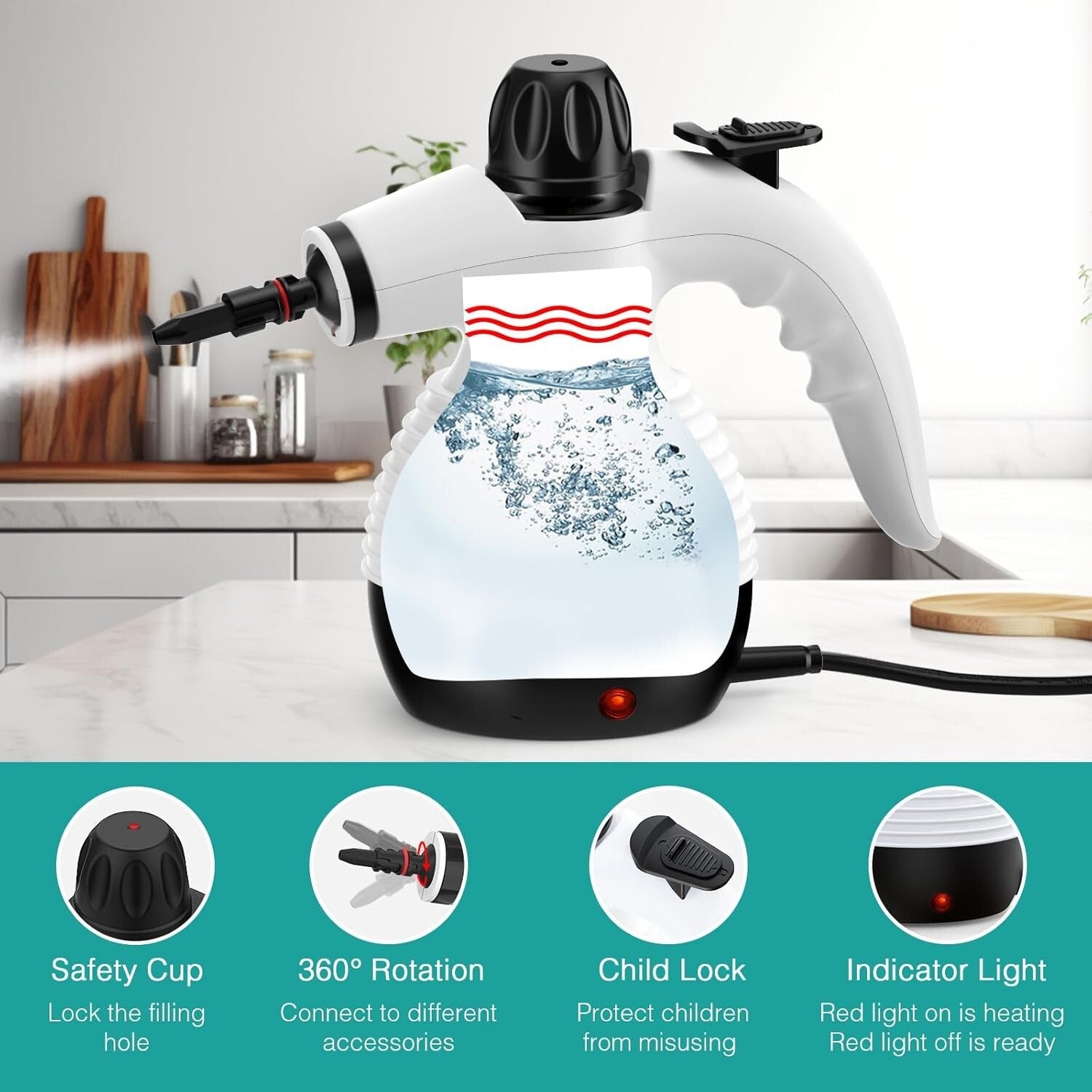 1050W Portable Steam Cleaner - Natural Cleaning with Safety Lock & Accessories