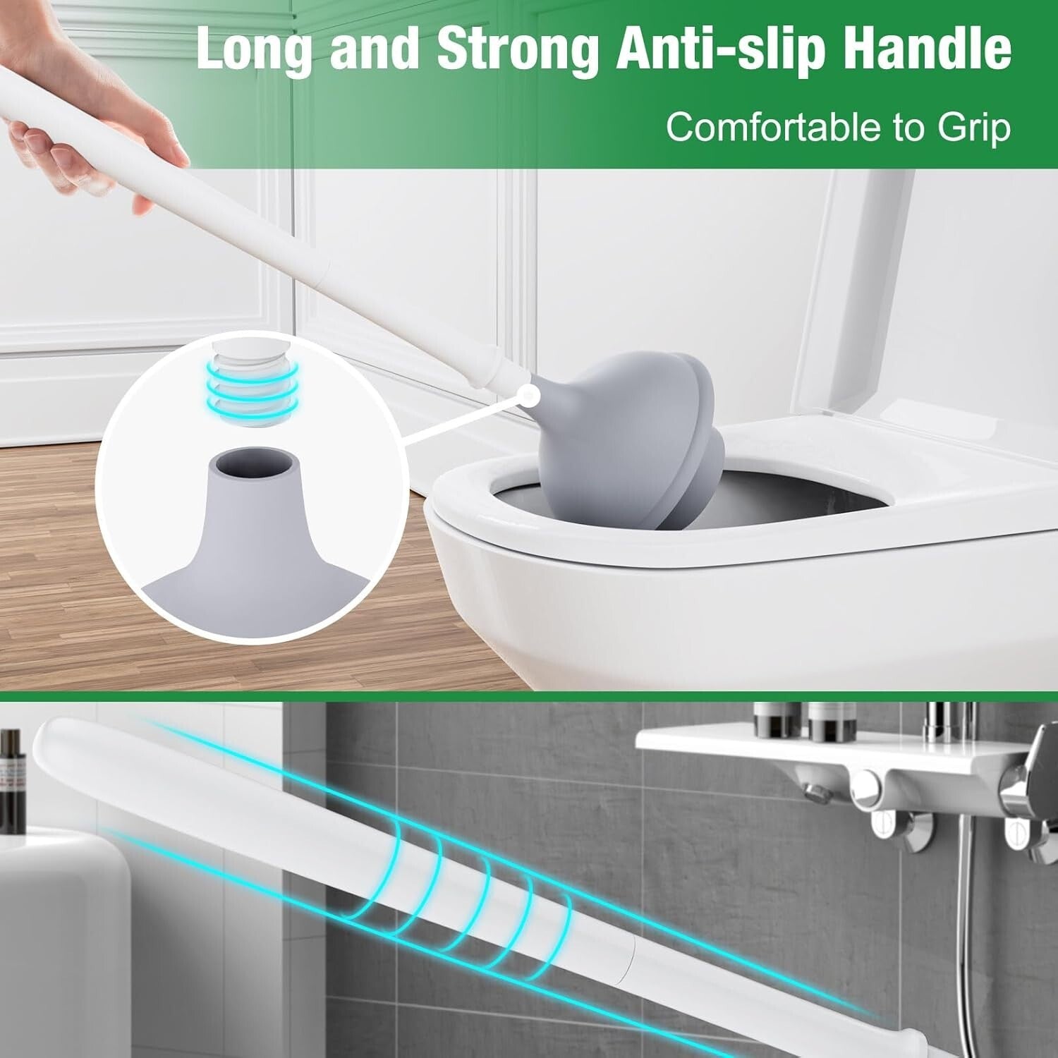 Deep Cleaning Toilet Brush and Plunger Set with Ergonomic Handle - White/Black