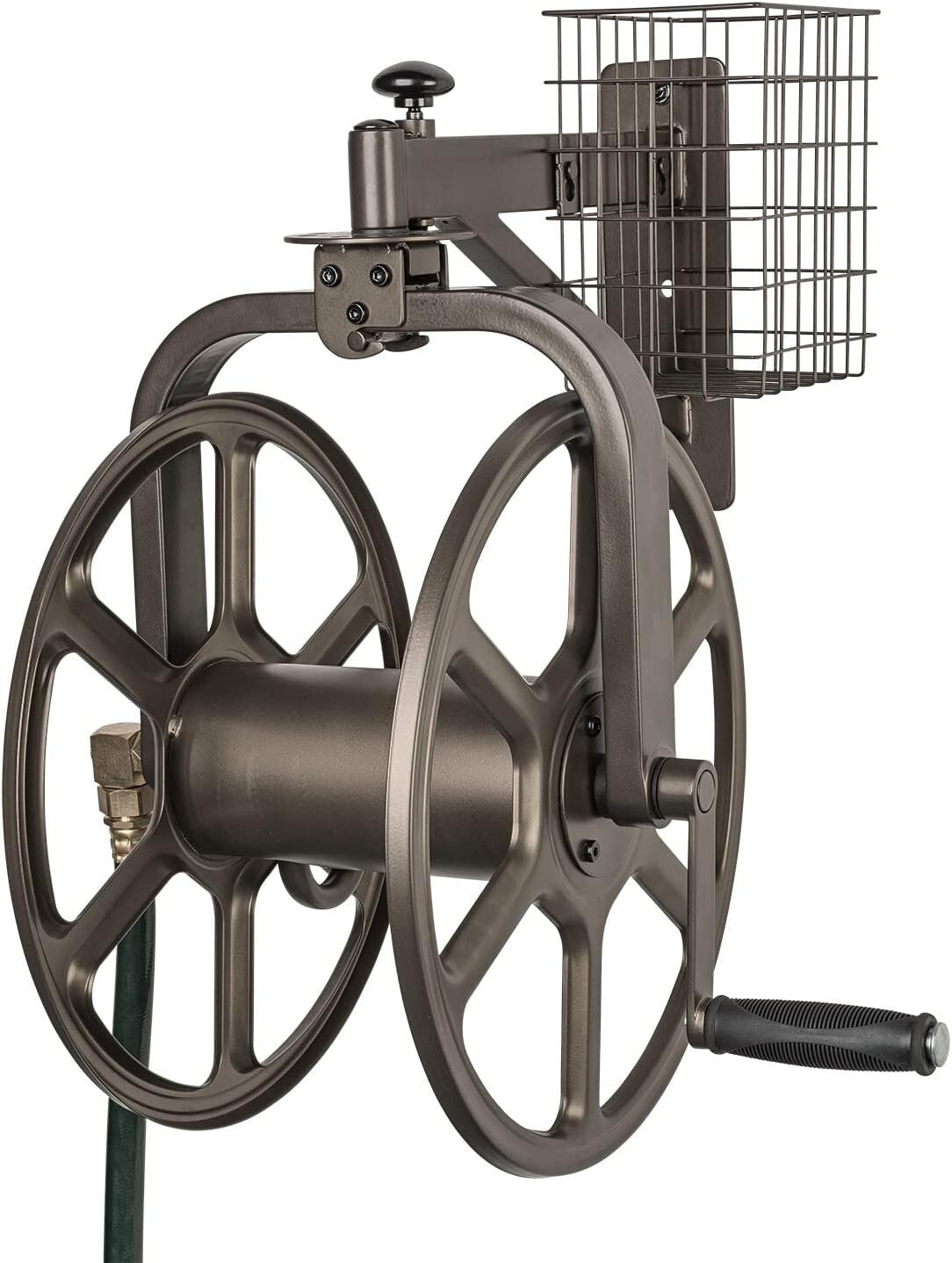 Rotating Bronze Hose Reel Holds 125ft Hose: Garden Essentials for Neat Storage