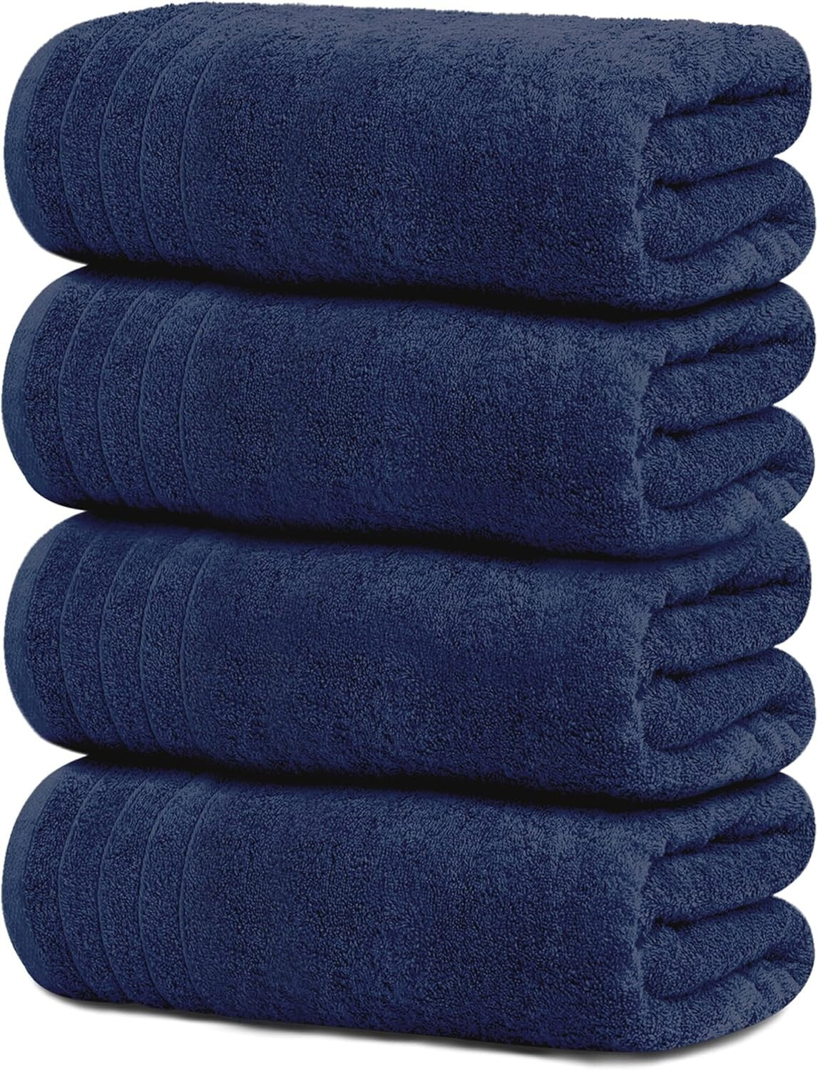 Set of 4 Quick Dry Extra Large Bath Towels - Lightweight, Soft, Navy Color