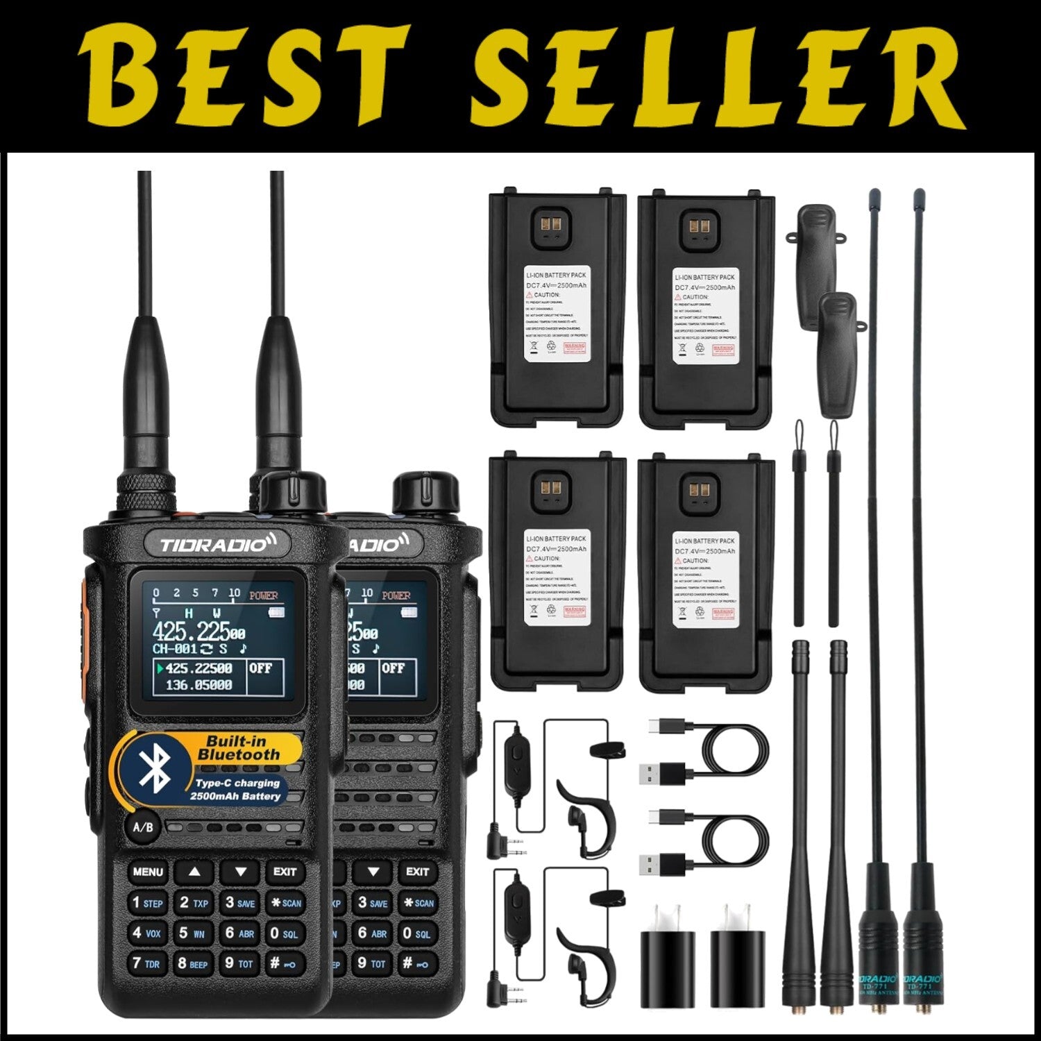 Enhanced 2nd Gen H8 GMRS Radio - Long-Range, Bluetooth, 2500mAh, 2 Pack Kit