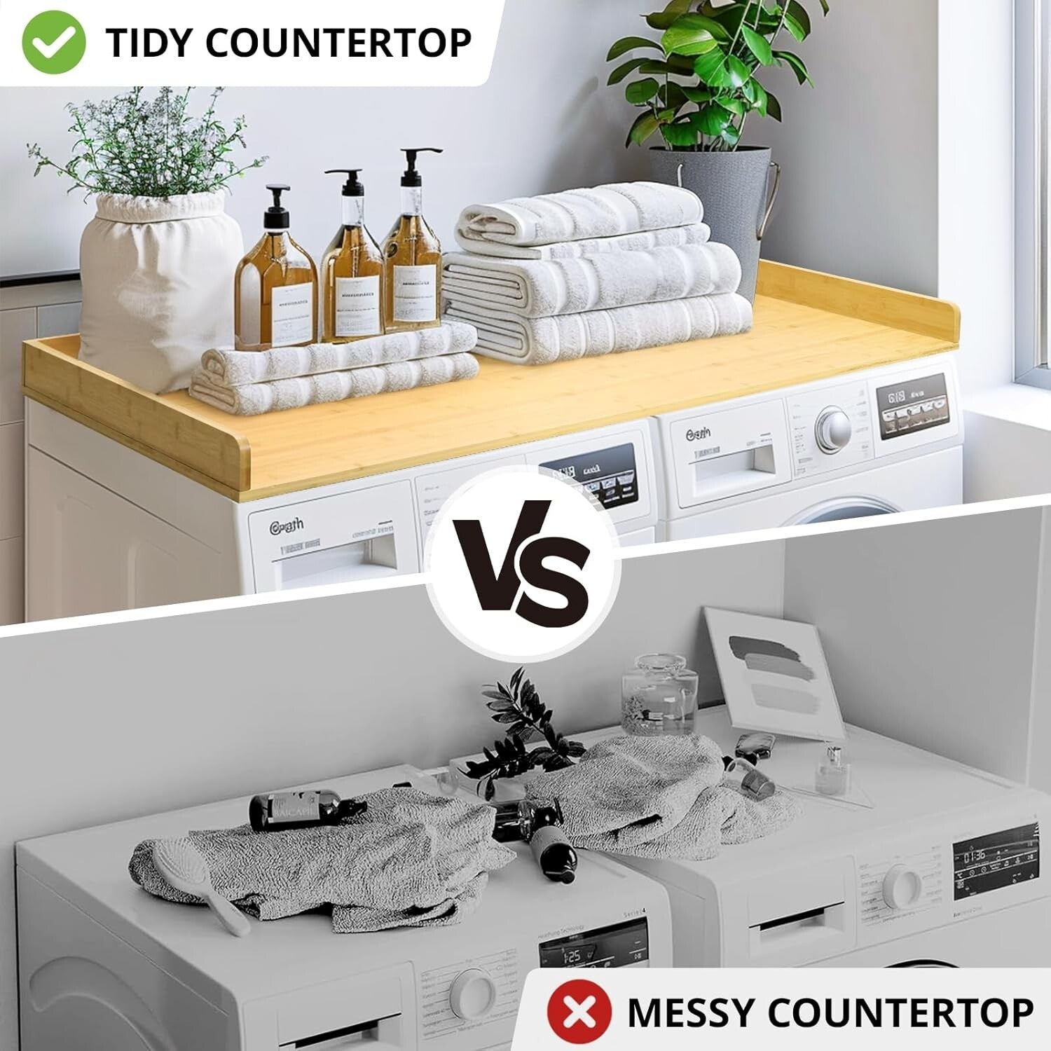 Extra Large Natural Bamboo Washer Dryer Countertop for Stylish Laundry Spaces