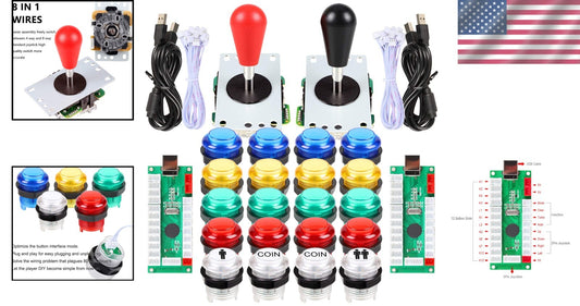 Customizable 2-Player Arcade Games DIY Kit - Joysticks & Colorful LED Buttons