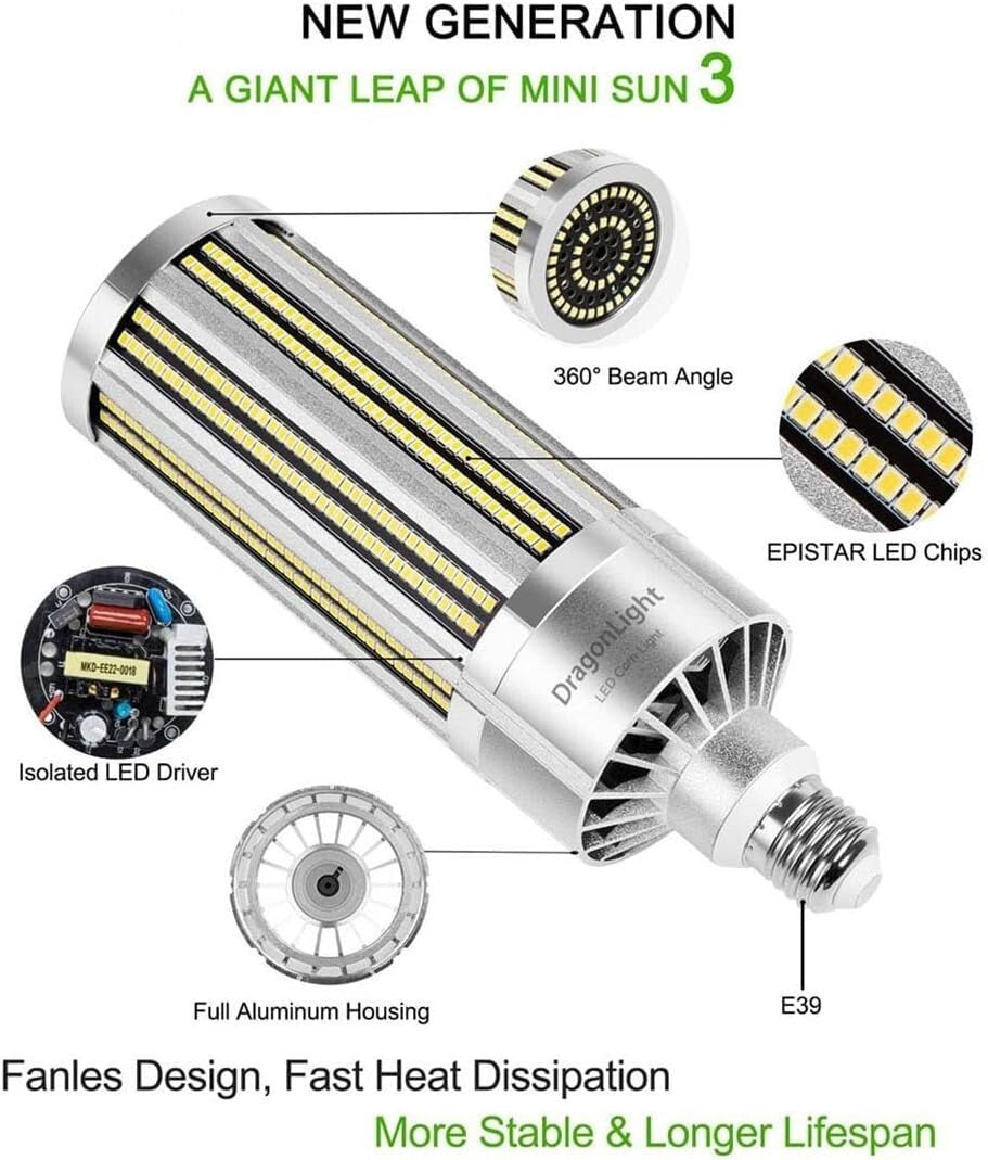 240W Commercial Grade E39 Corn LED Bulb - 32,400 Lumens, Energy Efficient