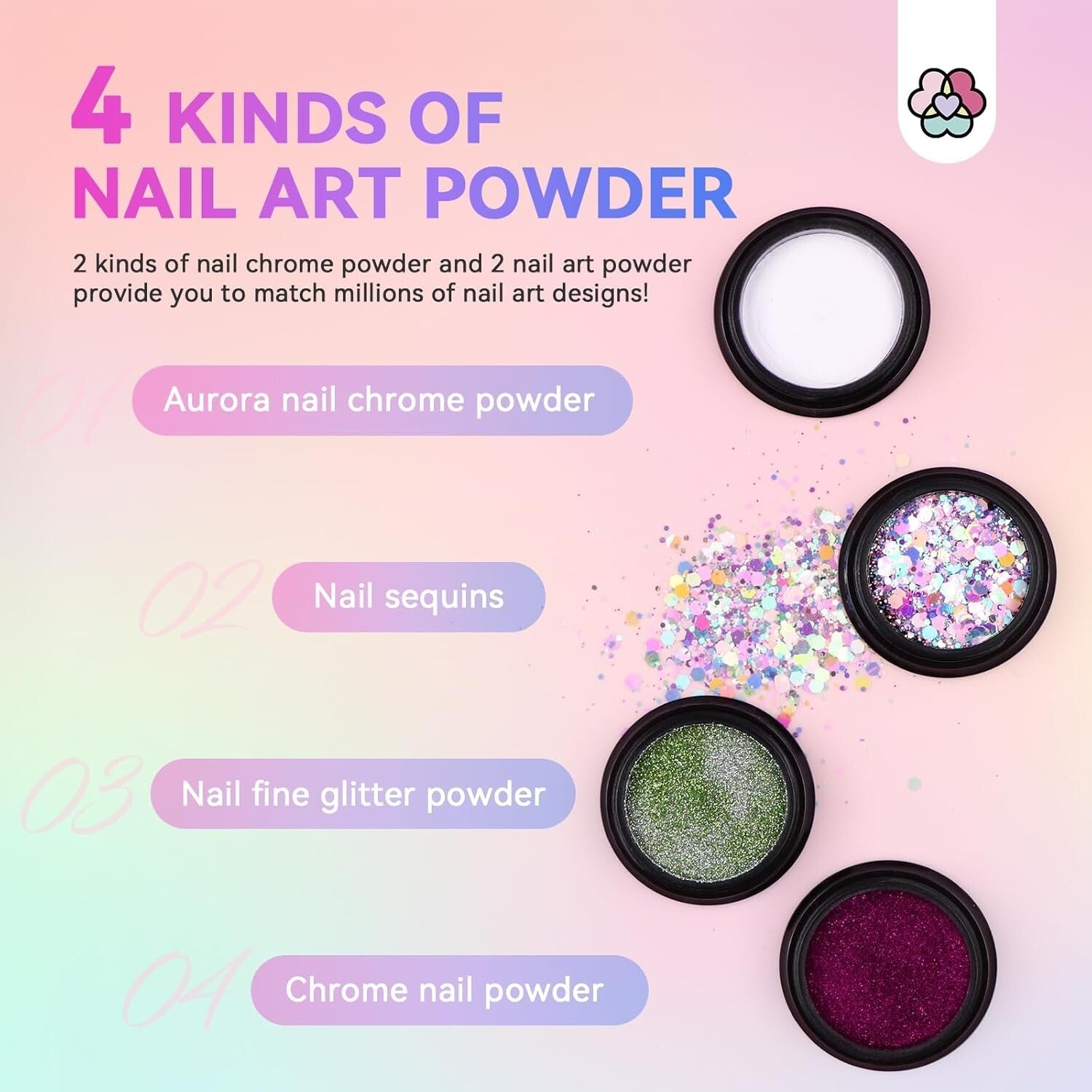 Versatile Chrome Powder Nail Art Kit: 48 Colors & Sponge Applicators Included