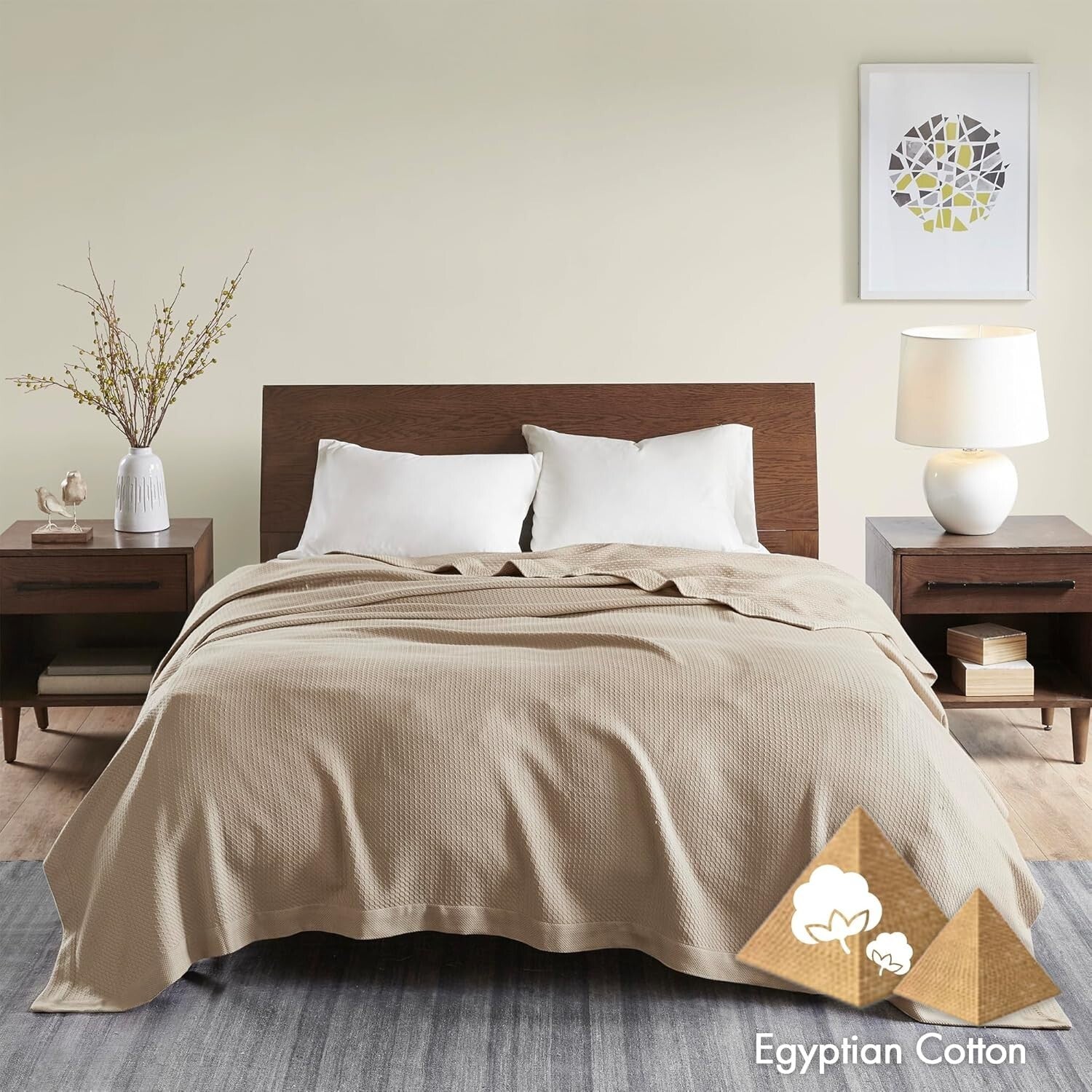 Elegant Solid Khaki Cotton Blanket - 100% Egyptian 90"x90" Perfect for Any Room