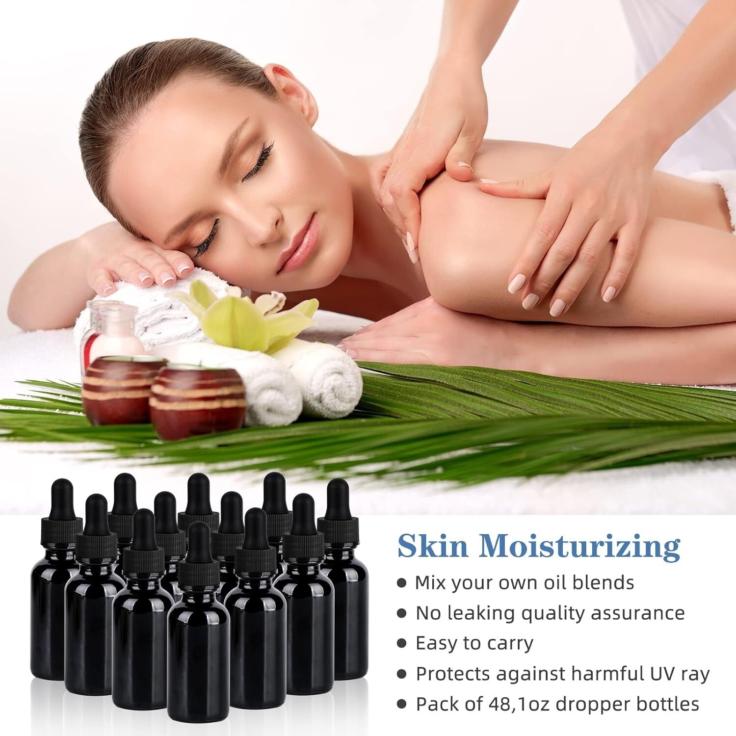 Secure 48-Pack Black Glass 1 oz Dropper Bottles - Essential Oils & Travel Ready