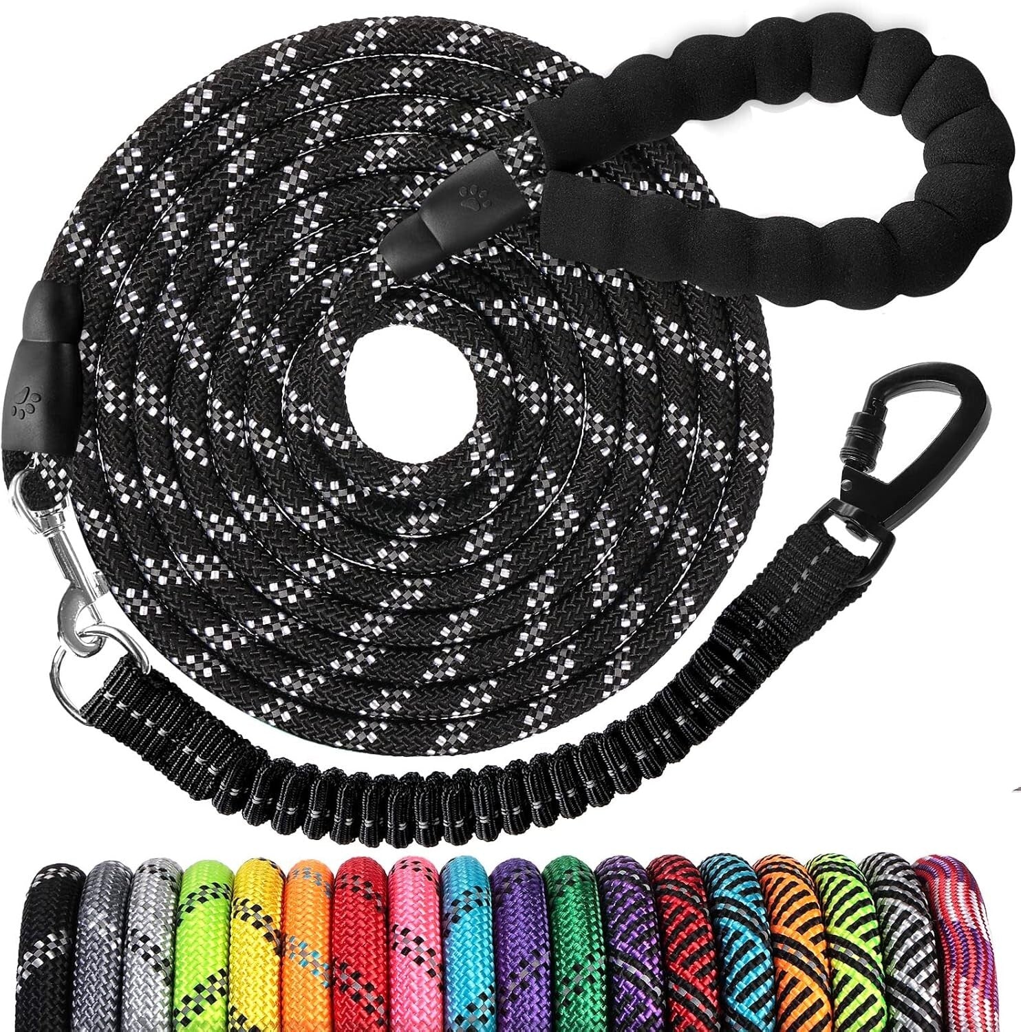 Reflective Long Dog Leash 100 FT - Bungee Safety & Comfort Padded Handle