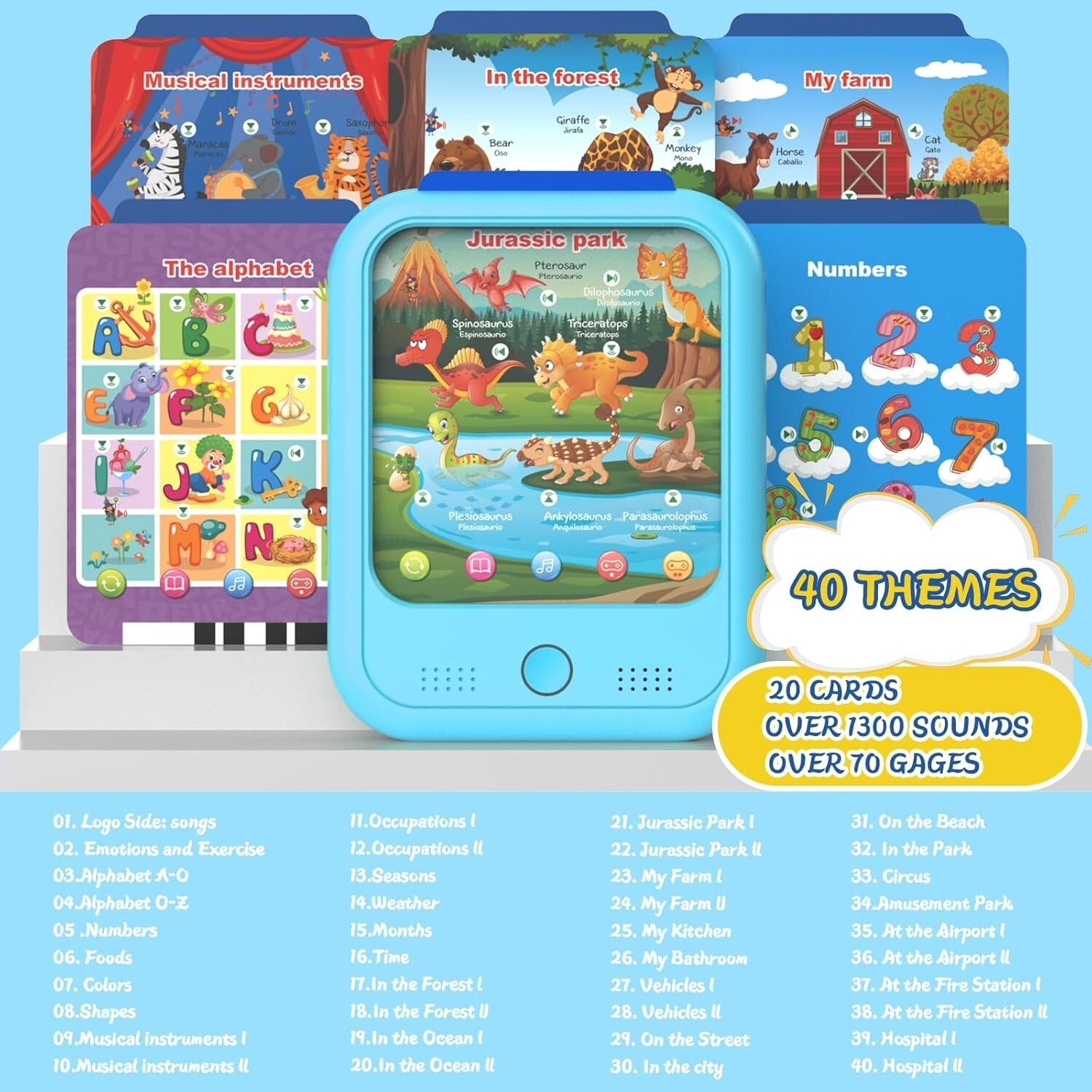 Bilingual Kids Educational Tablet Toy: 40 Themes for Interactive Learning