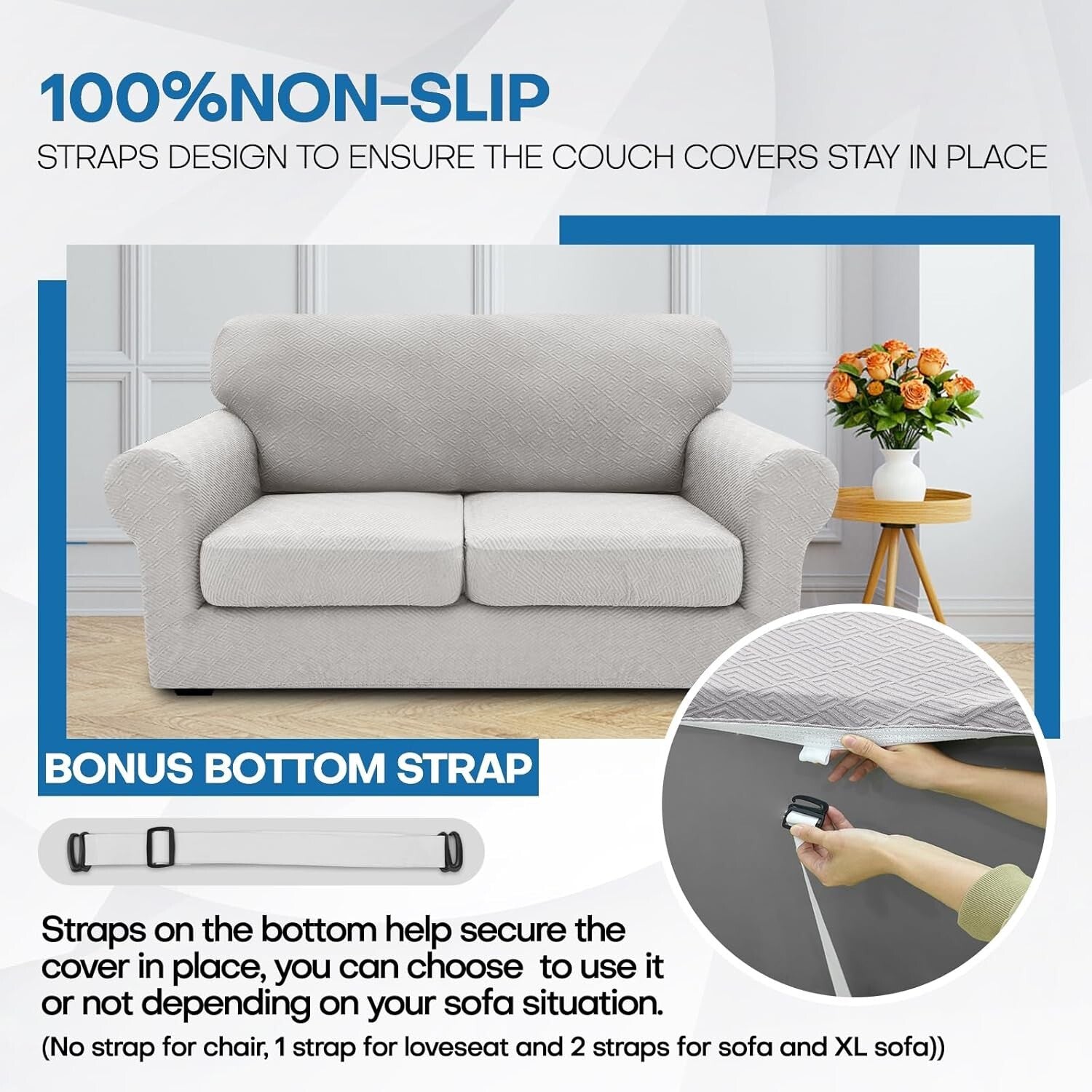 Super Stretch Jacquard Chair Covers for Living Room - 2-Piece Silver Grey Set