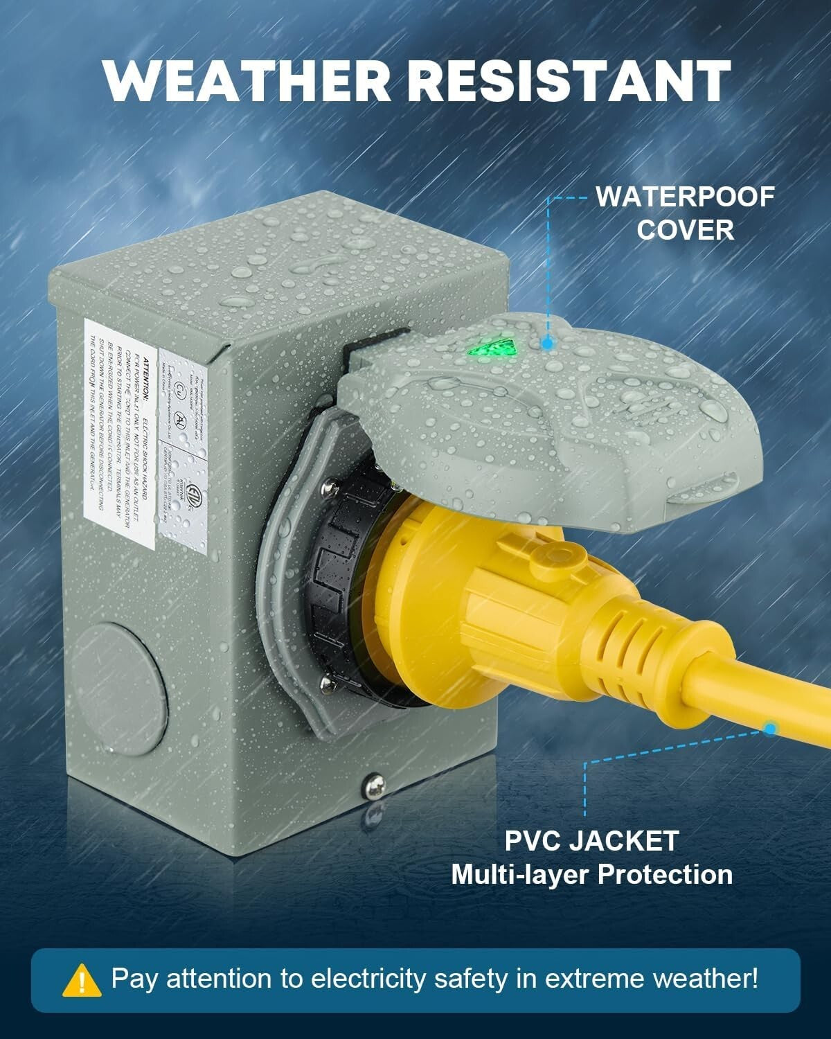 Reliable 30 Amp Generator Cord with Weatherproof Inlet Box & Organizer - 50FT