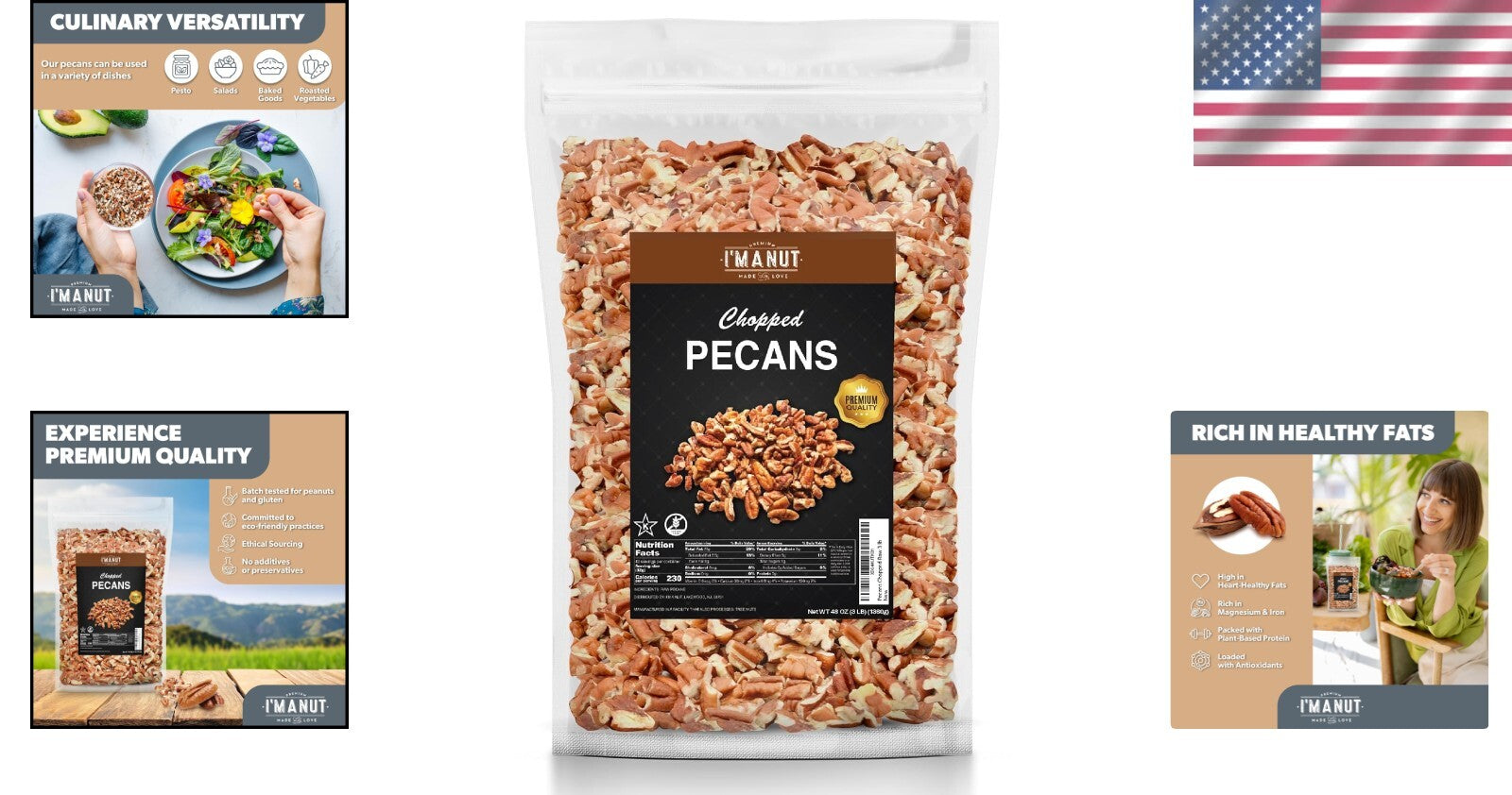 48 oz American-Grown Chopped Pecans - Fresh, Vegan, Resealable for Easy Snacking