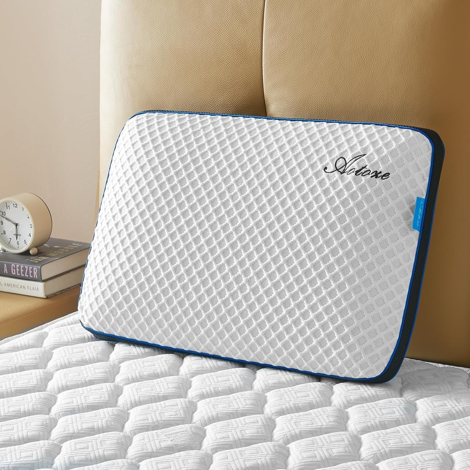 Breathable Flat Pillow for Sleep - Soft Gel Memory Foam, 23.5x15.5x3.1 Inches