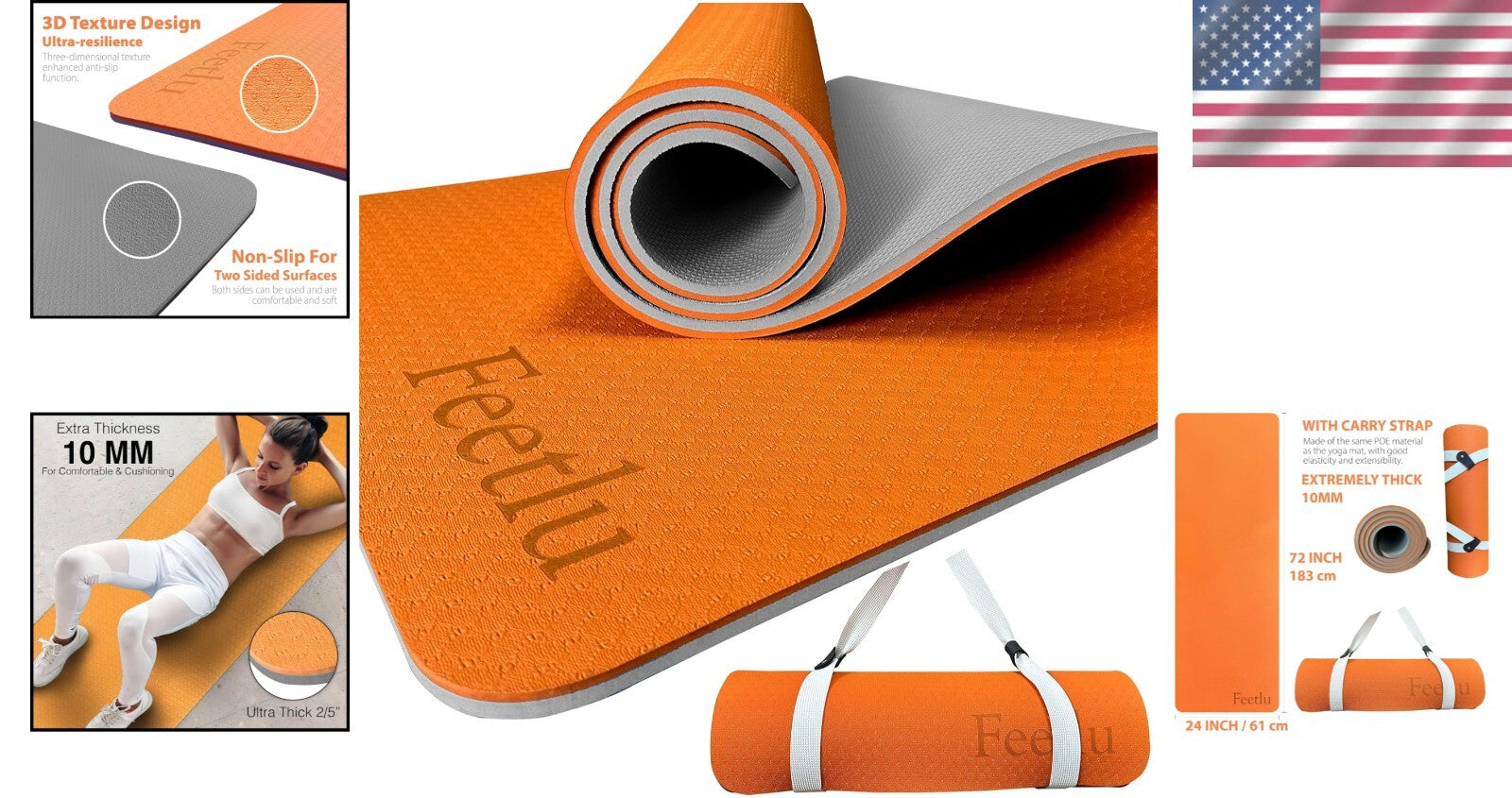 Extra Thick 10mm Non-Slip Yoga Mat with Strap - Ideal for Pilates & Workouts
