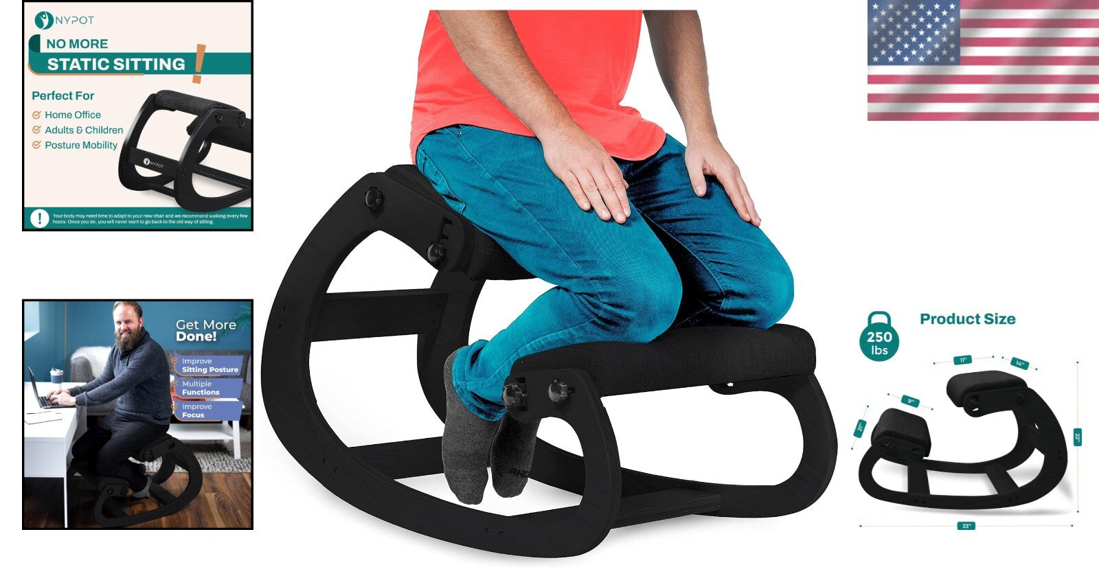 Adjustable Ergonomic Kneeling Chair for Posture Correction & Back Pain Relief
