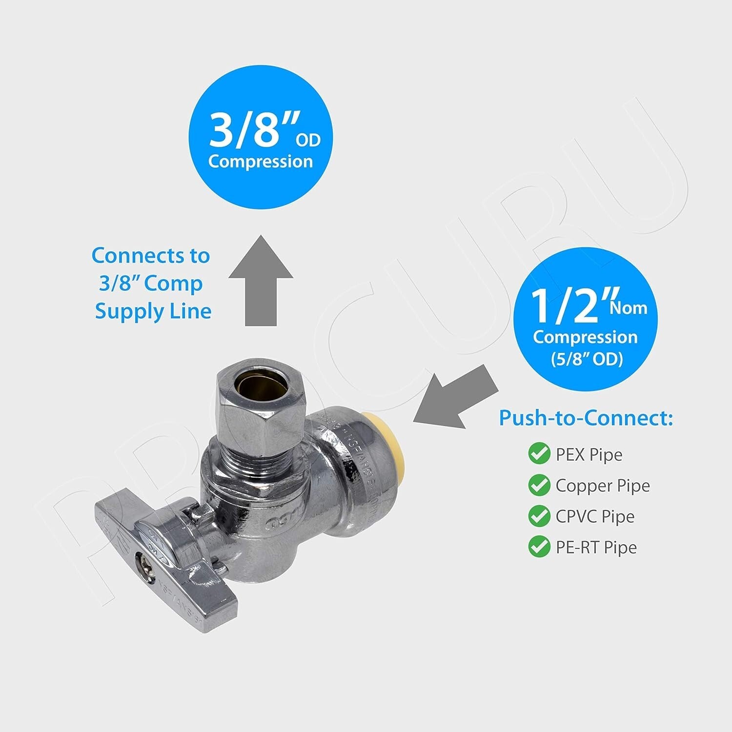 10-Pack PushFit Brass Angle Stop Valves 1/2" Nom x 3/8" OD for Reliable Plumbing
