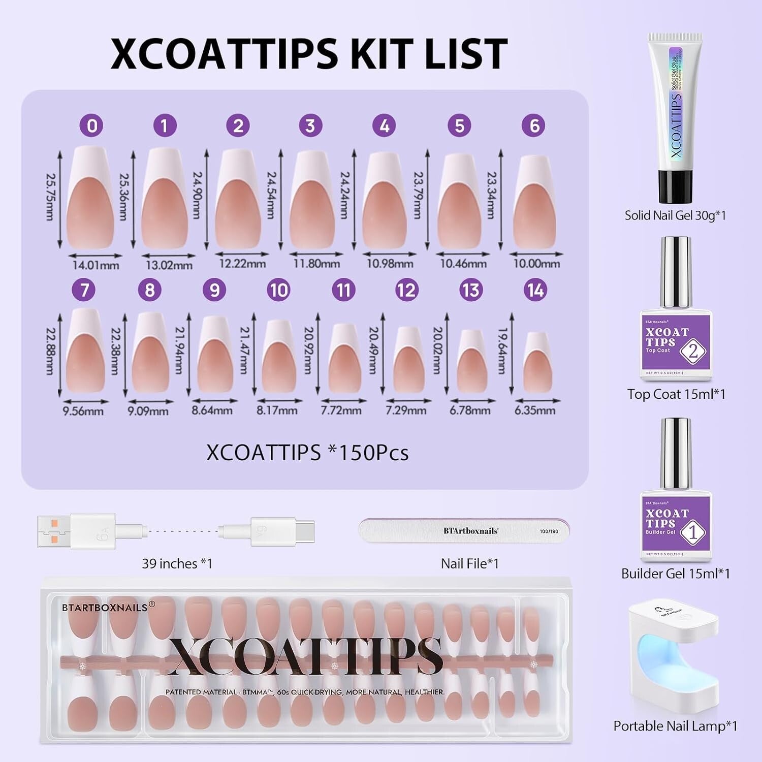 Easy Application French Gel Nail Kit - Brown Medium Coffin with 30-Day Longevity