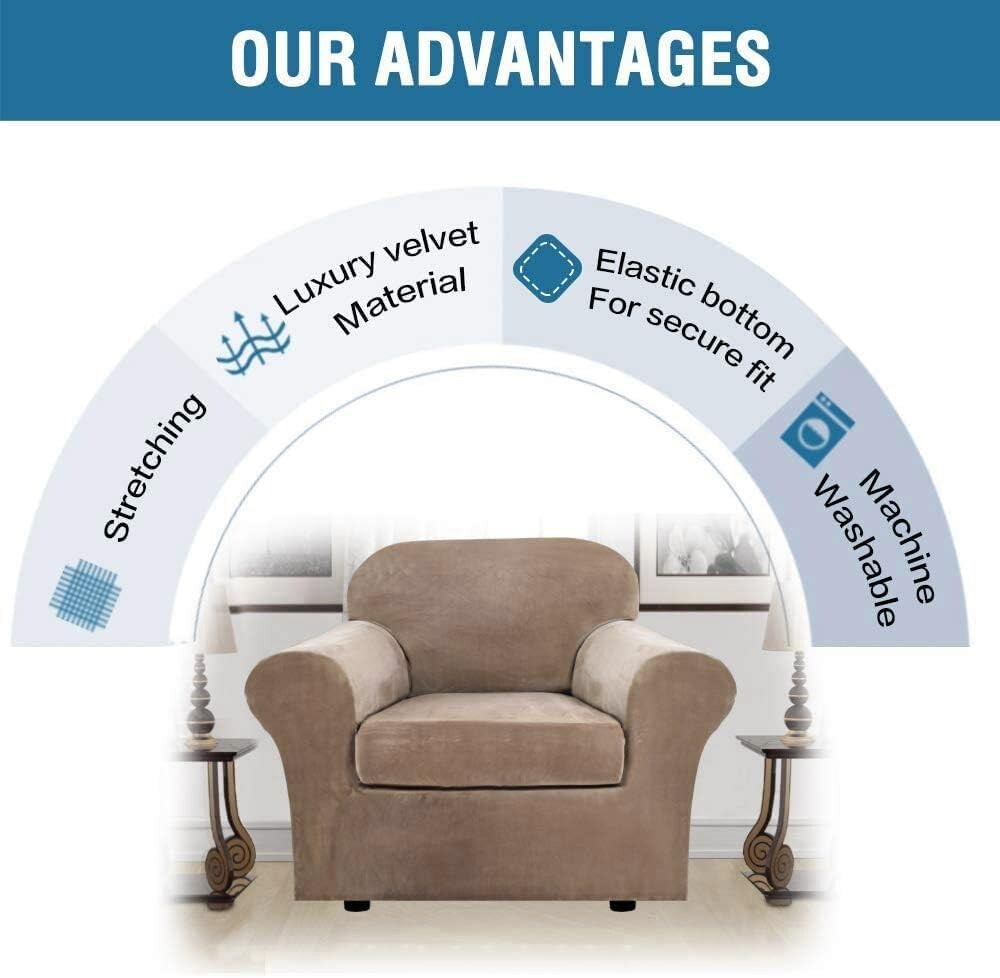 Stylish Camel Velvet Chair Cover Set - 2 Piece Slipcover for Everyday Protection