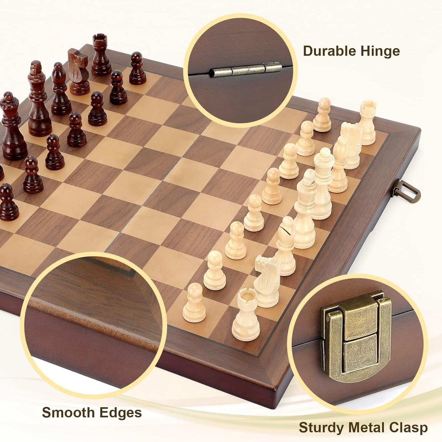 Classic 15'' Magnetic Chess Board - Travel-Friendly Wooden Set with Extra Queens
