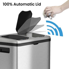 Load image into Gallery viewer, Stainless Steel 16 Gallon Motion Sensor Trash &amp; Recycling Bin - Silver
