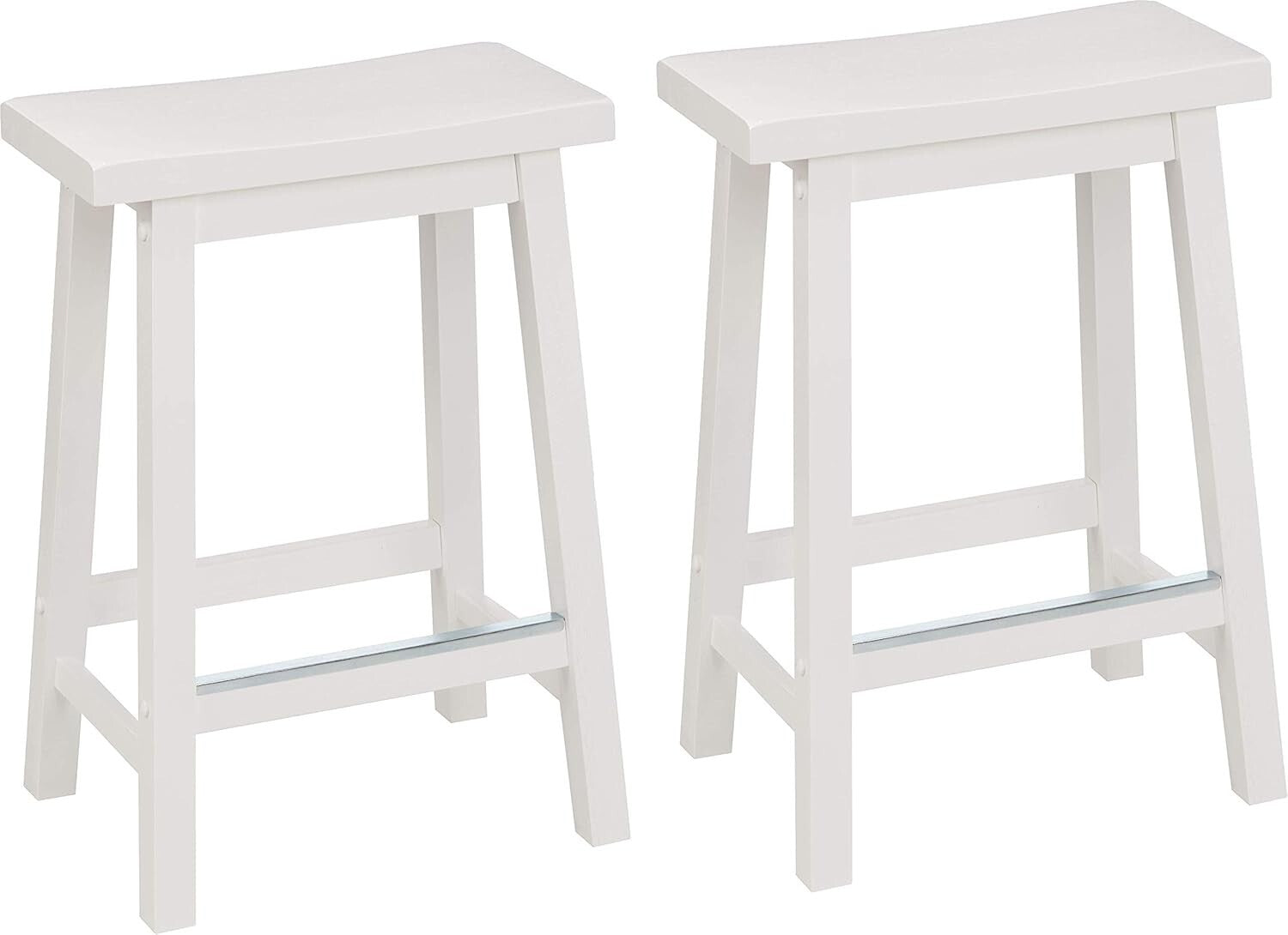 Set of 2 Solid Wood Saddle-Seat Kitchen Barstools - 24 inch White Counter Height