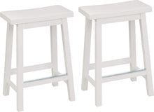 Load image into Gallery viewer, Set of 2 Solid Wood Saddle-Seat Kitchen Barstools - 24 inch White Counter Height