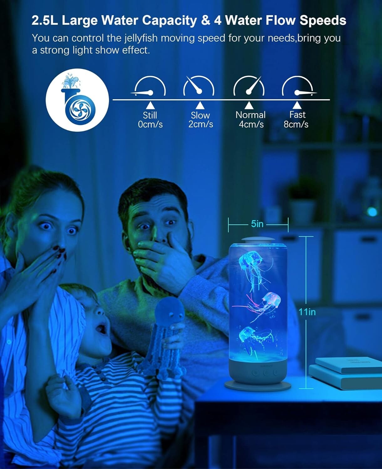 Dynamic Jellyfish Lamp for Home & Office, 4 Speed Modes and Color Changing Light
