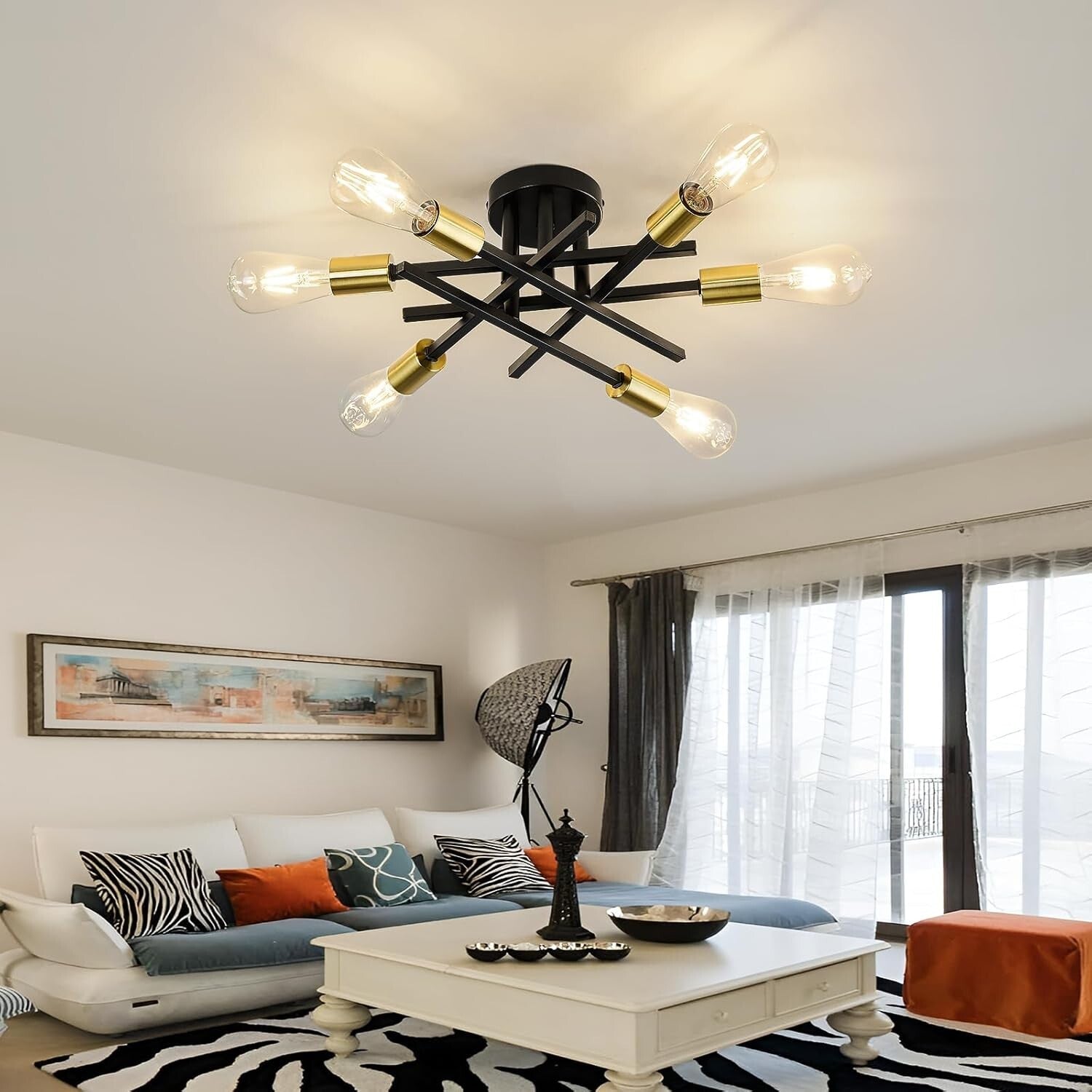 Luxurious 6-Bulb Sputnik Chandelier - Ideal for Dining, Living & Bedroom Decor