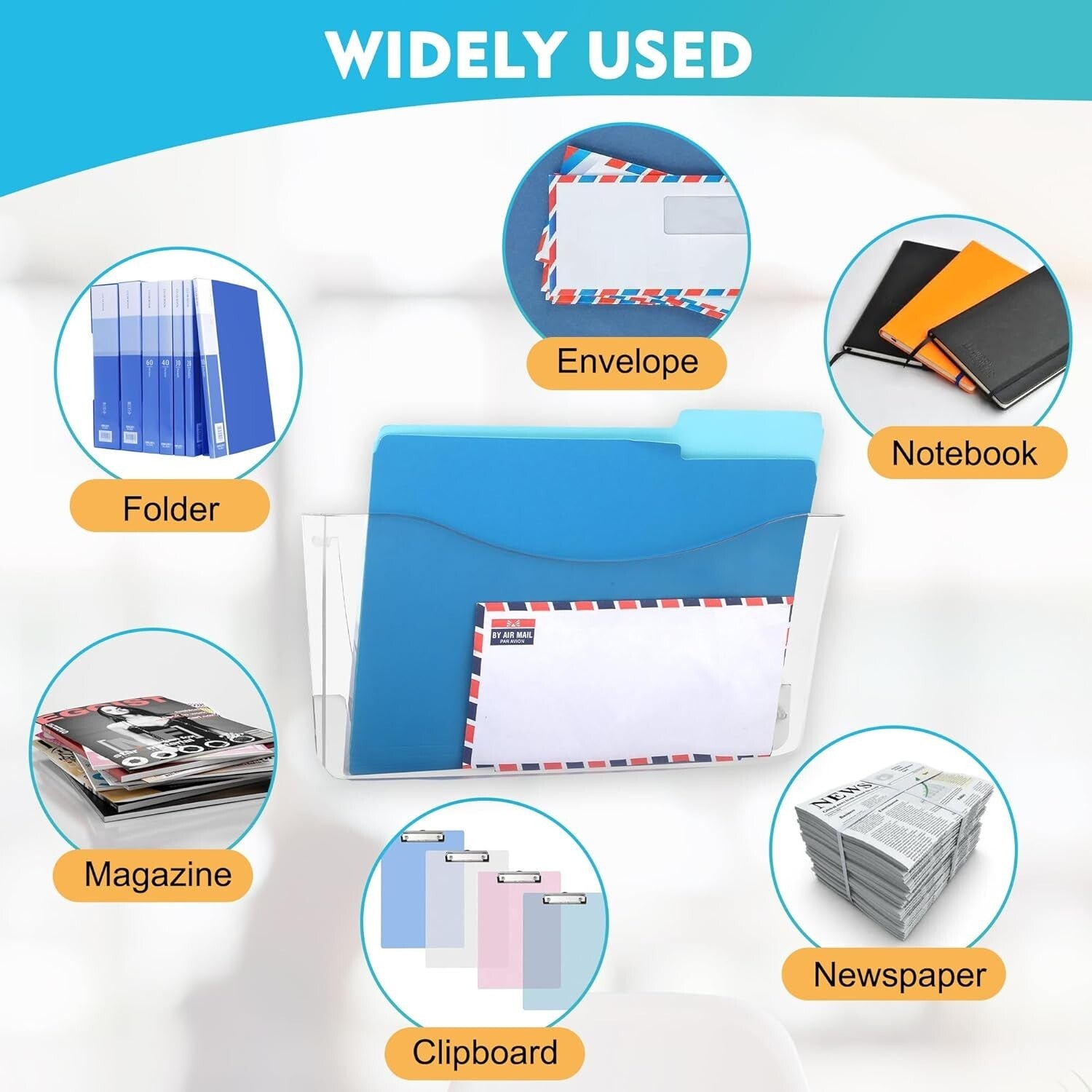 Efficient 8 Pocket Wall File Organizer - Clear Plastic for School, Home & Office
