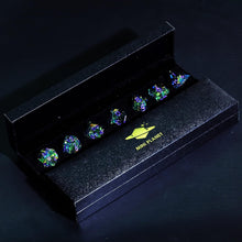 Load image into Gallery viewer, Handmade Peachy Galaxy Turquoise DND Dice Set - Unique Polyhedral Collection