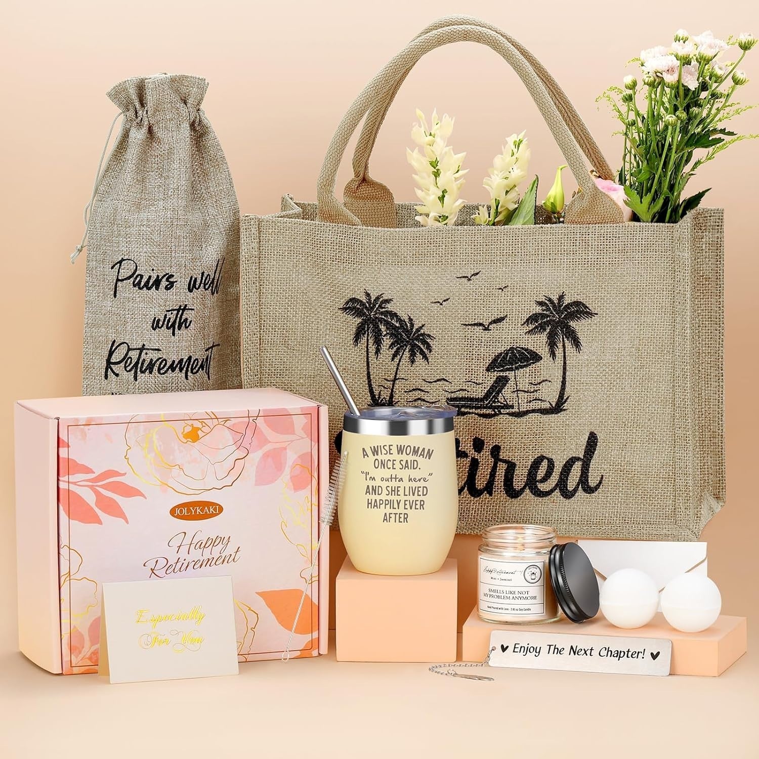 2025 Retirement Gifts for Her: Elegant Wine Tumblers & Relaxation Spa Set