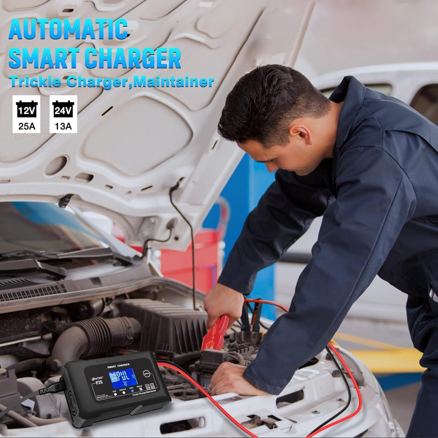 Rapid 25-Amp Smart Trickle Charger: Safe Battery Maintenance for Every Vehicle